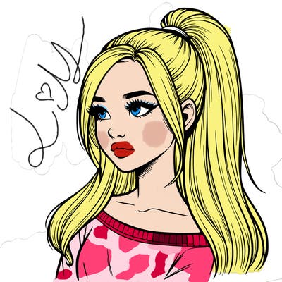 realistic girl with a high ponytail