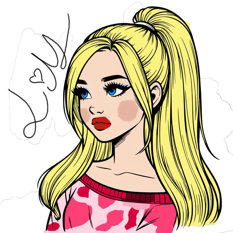 realistic girl with a high ponytail