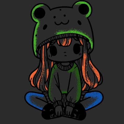 a girl wearing a frog hat and some frog socks