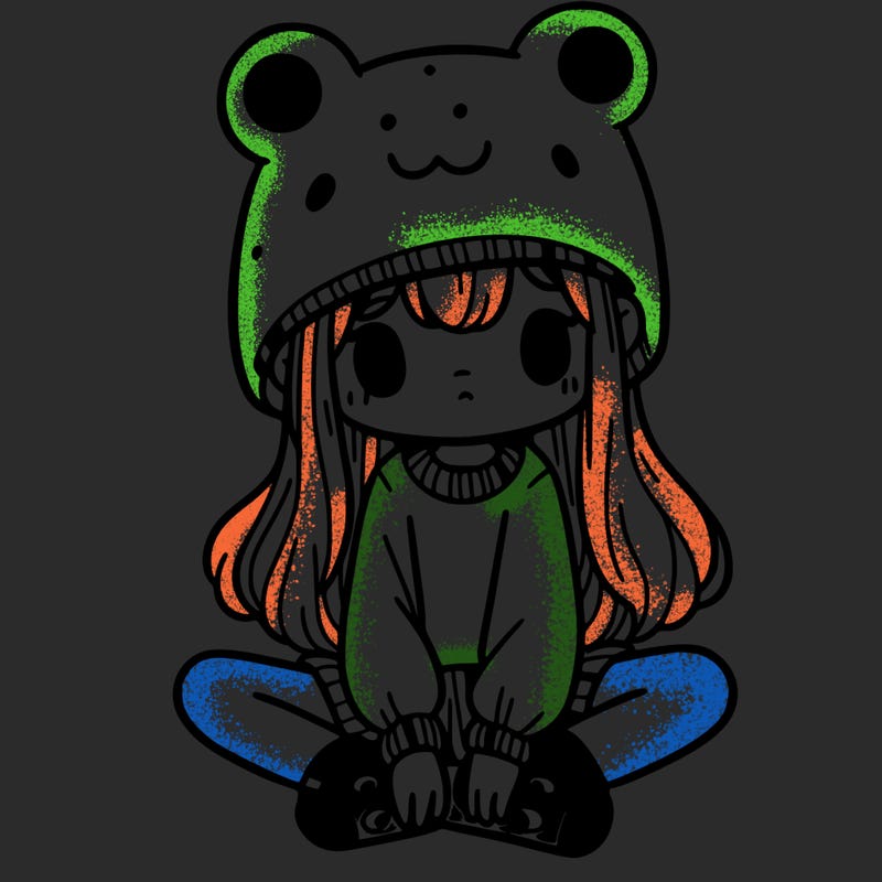 a girl wearing a frog hat and some frog socks