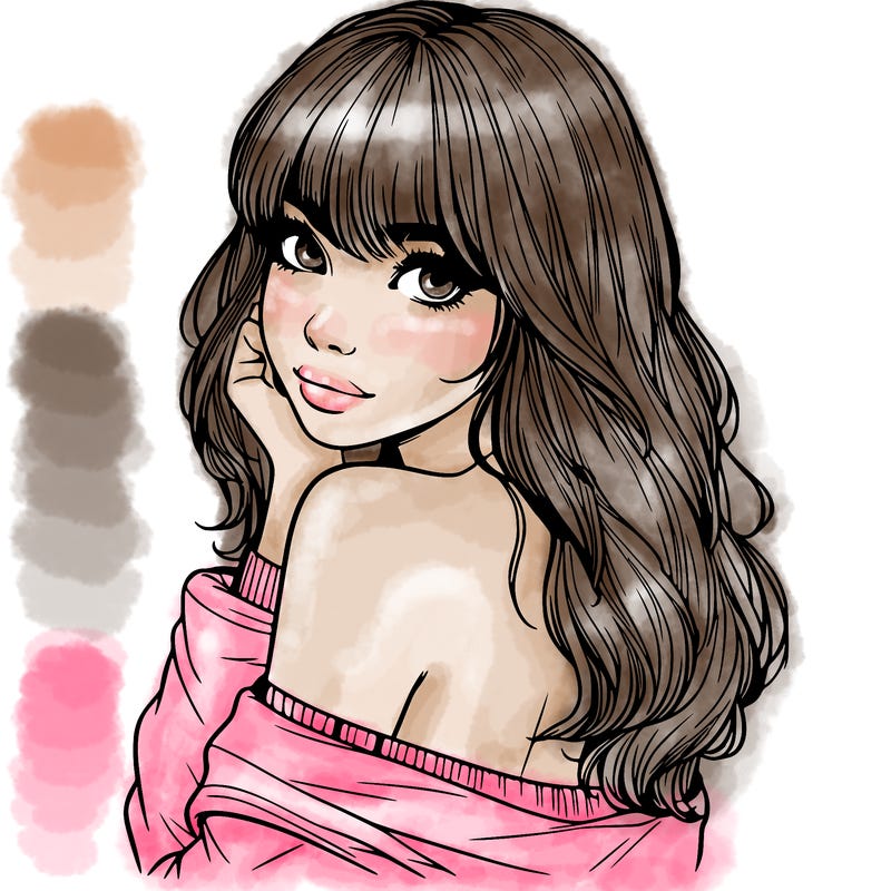 realistic girl with bangs looking over her shoulder