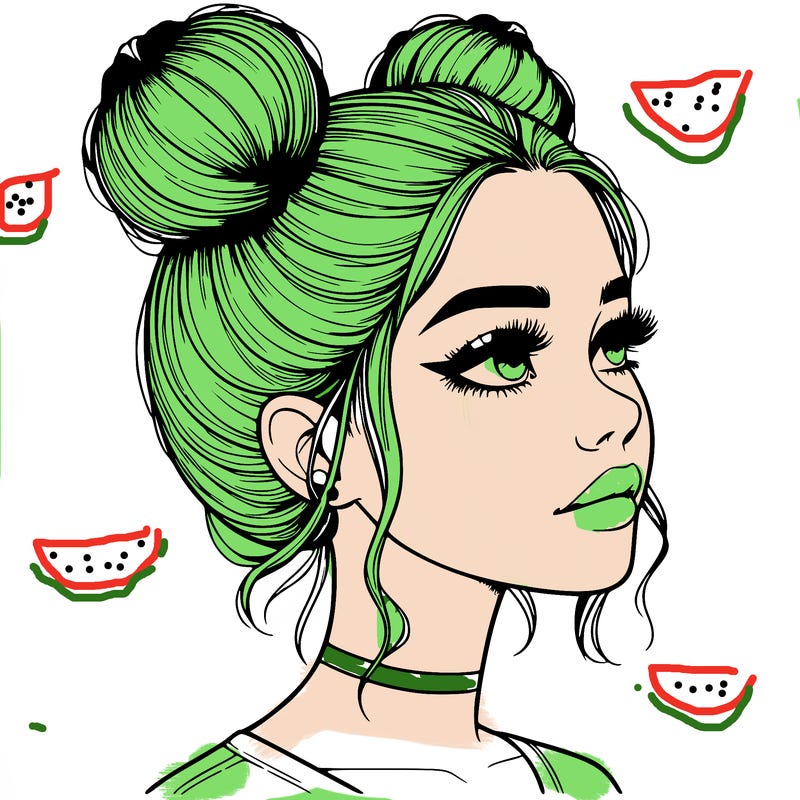 realistic girl with buns on the top of her head