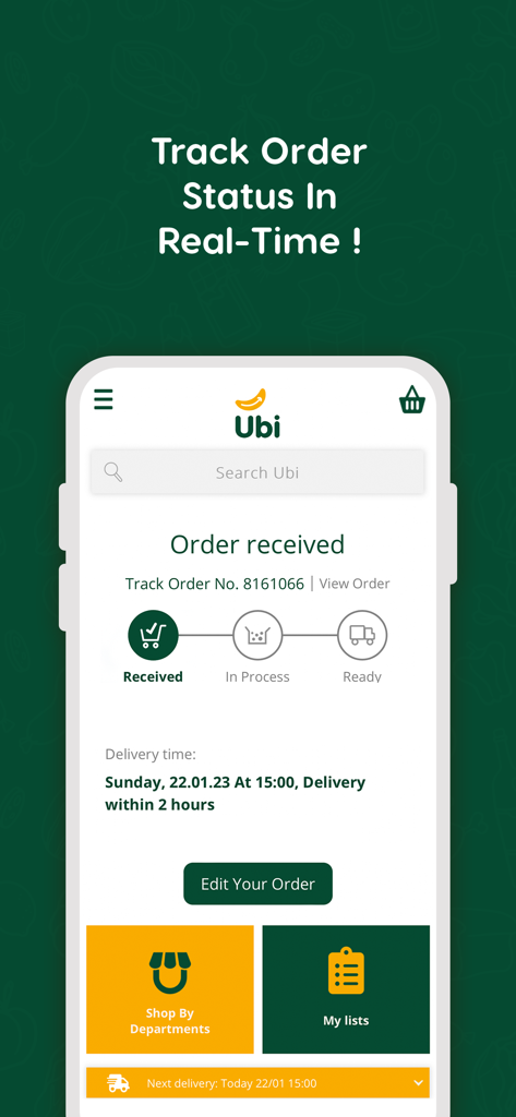 Ubi: Shop Different - Real time grocery order tracking screen on Ubi app