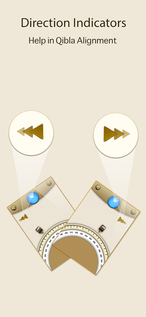 Qibla Compass - Grafik, die visuelle Pfeile für die präzise Qibla-Ausrichtung in der mobilen App-Oberfläche zeigt