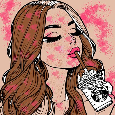 realistic girl drinking starbucks