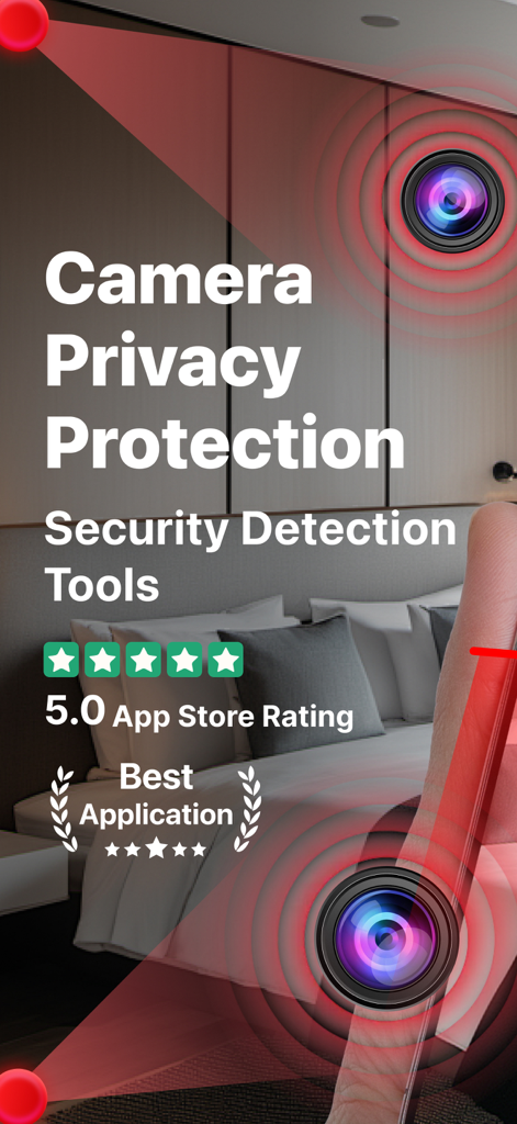 Find Cameras:Privacy Protector - Privacy protection app interface for detecting hidden cameras in a hotel room