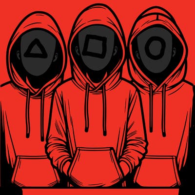 3 faceless people in  hoodies