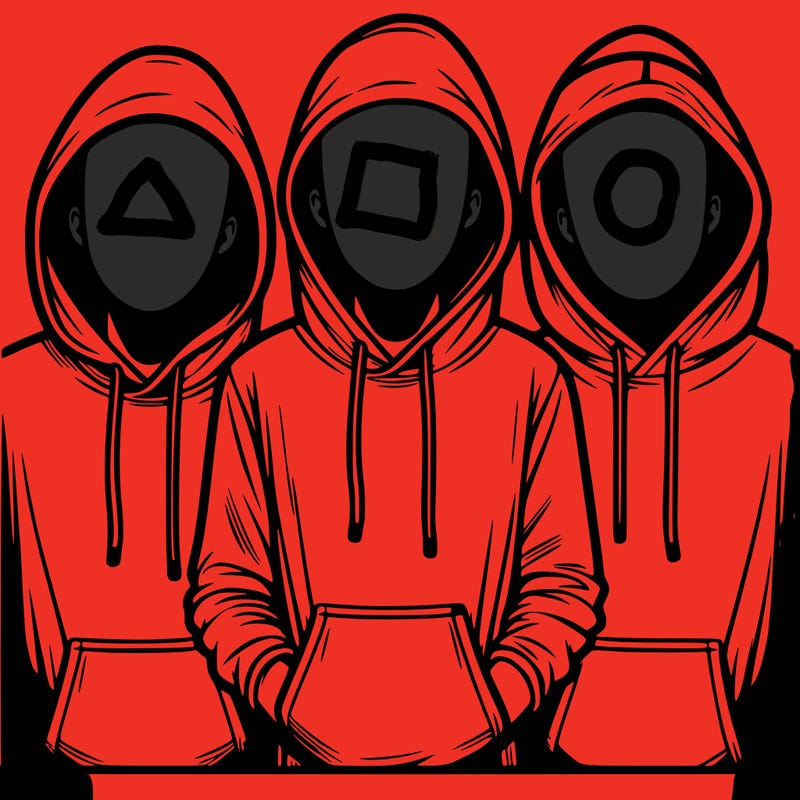 3 faceless people in  hoodies