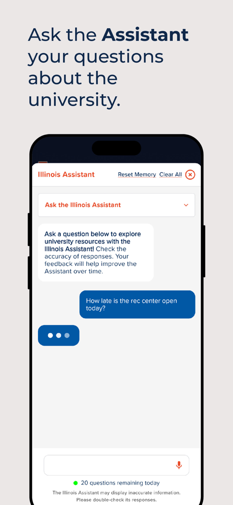 Illinois - The Illinois Assistant AI chatbot interface for university questions.