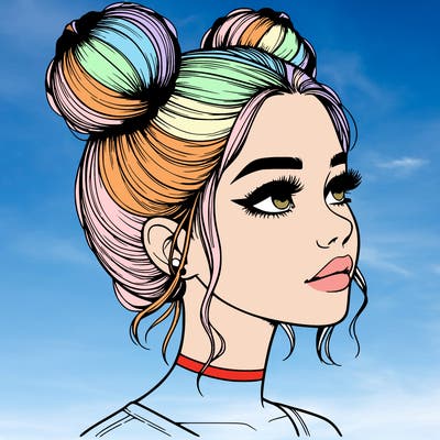realistic girl with buns on the top of her head