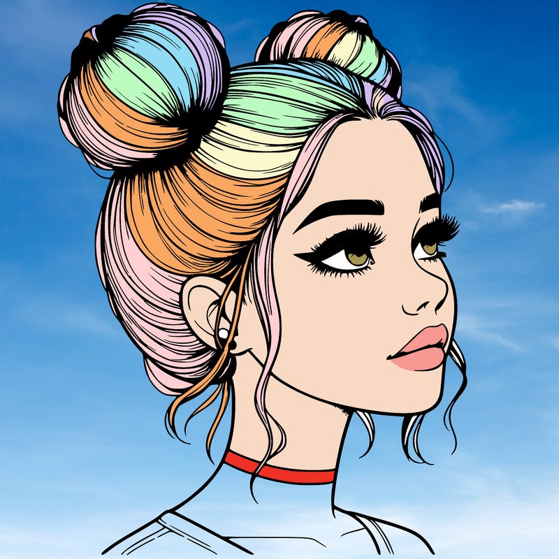 realistic girl with buns on the top of her head
