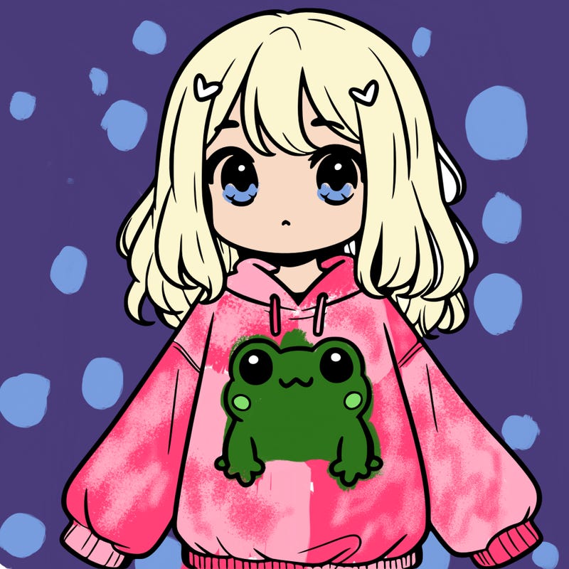 girl wearing frogging sweatshirt