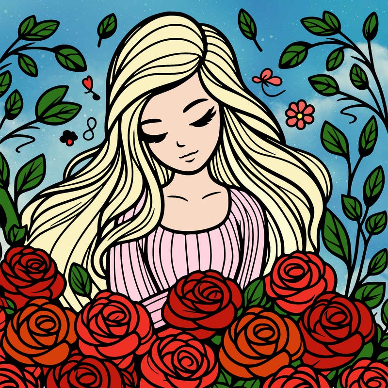 a women surround by roses