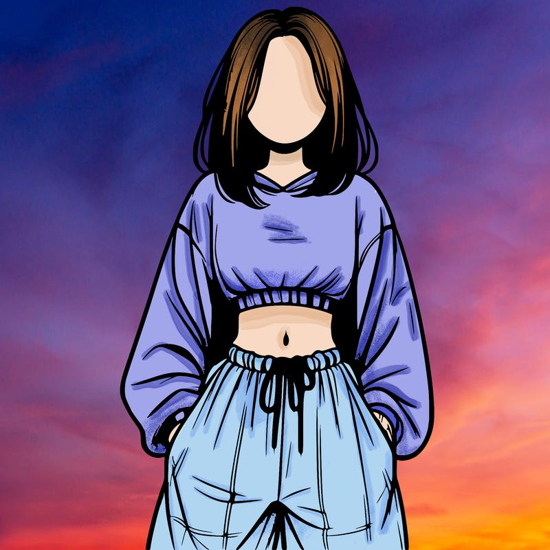 realistic girl faceless with baggy pants and a crop top
