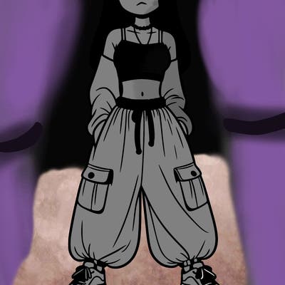 girl in a crop top and baggy pants