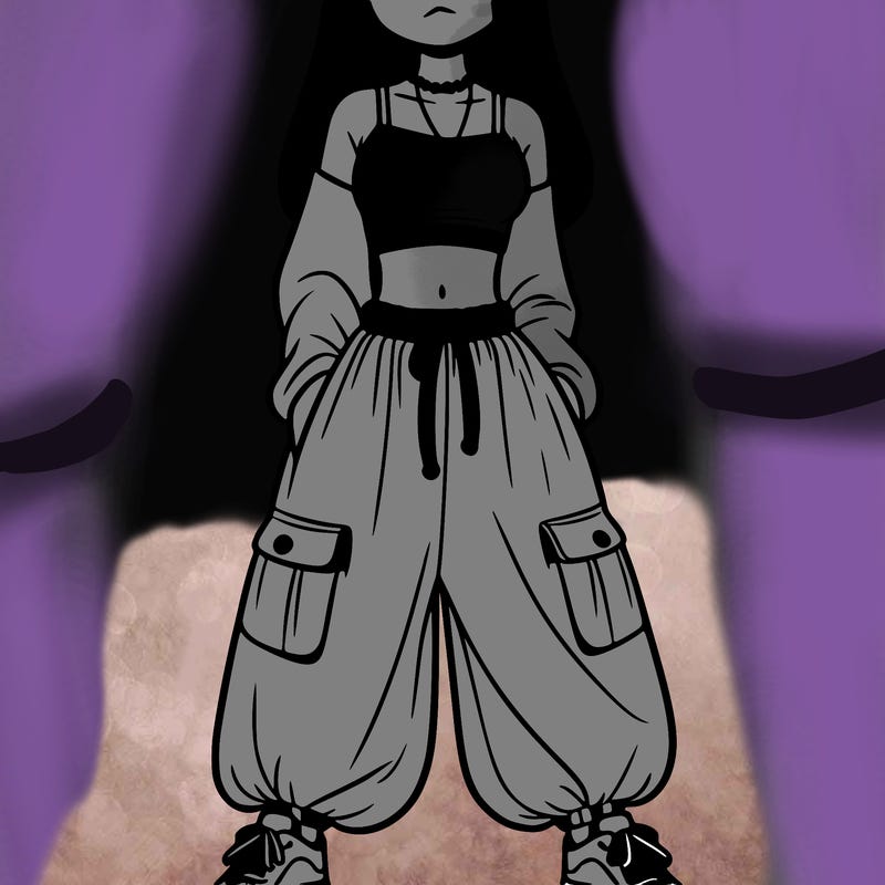 girl in a crop top and baggy pants