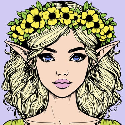 realistic female elf with flower crown