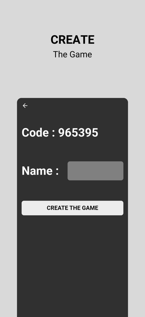 Buzzer connect - Interfaz de la aplicación Buzzer Connect para crear una nueva sesión de juego con un código único