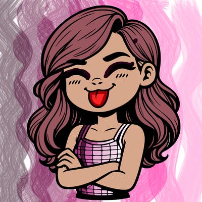 realistic girl crossing her arms and wearing a tank top with her tongue held out she has long hair