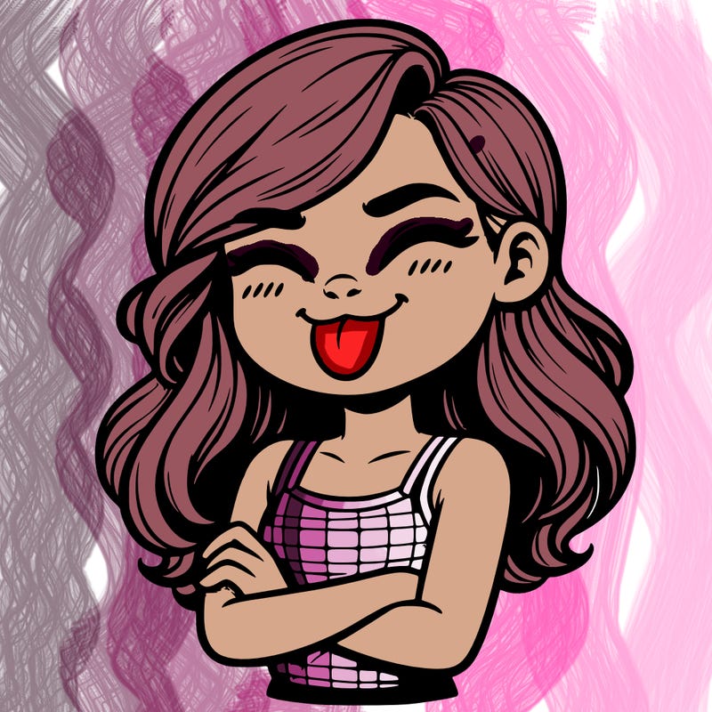 realistic girl crossing her arms and wearing a tank top with her tongue held out she has long hair