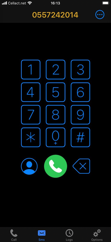Secnum - Pantalla del marcador de la aplicación Secnum mostrando un teclado numérico y un número de móvil israelí