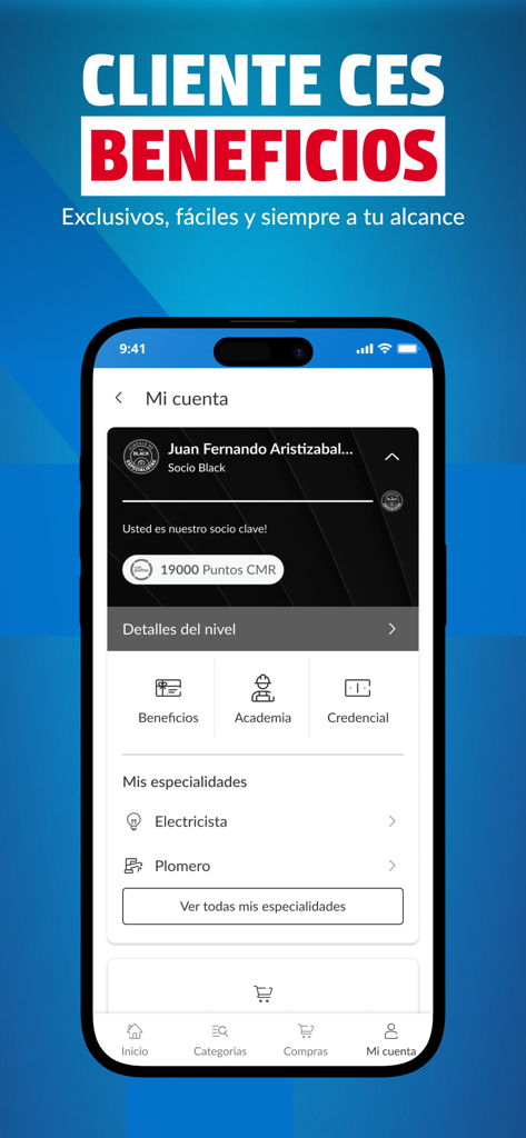 Homecenter: Hogar Construcción - Dashboard account utente nell'app Homecenter che mostra lo stato di iscrizione e i punti fedeltà