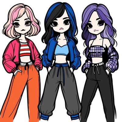 girls with crop top jackets and baggy pants