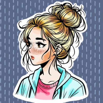 realistic teenage girl with a messy bun