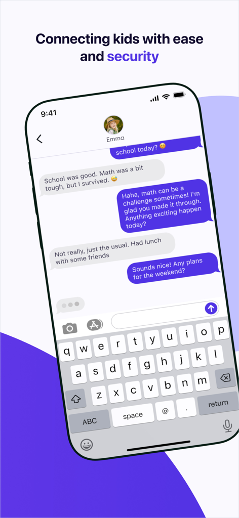KINDER Messenger app secure chat interface for children showing a private conversation