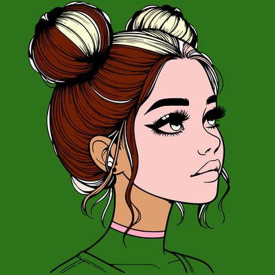 realistic girl with buns on the top of her head