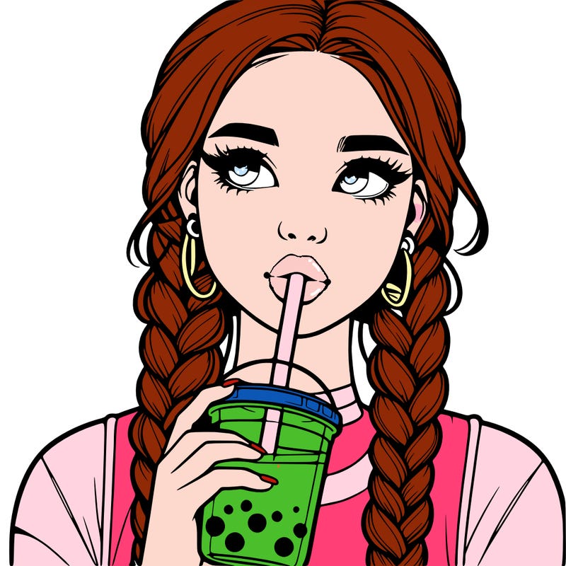 realistic girl with braided hair drinking boba