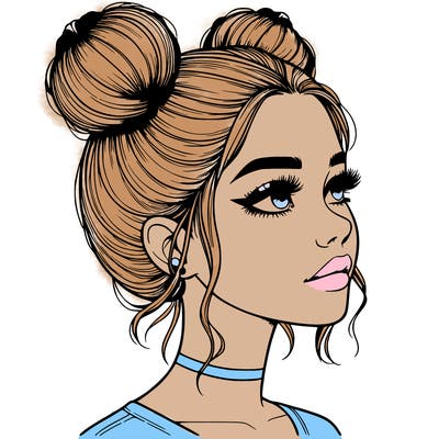 realistic girl with buns on the top of her head