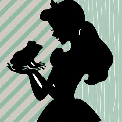 a shadow of a princess holding a frog realistic