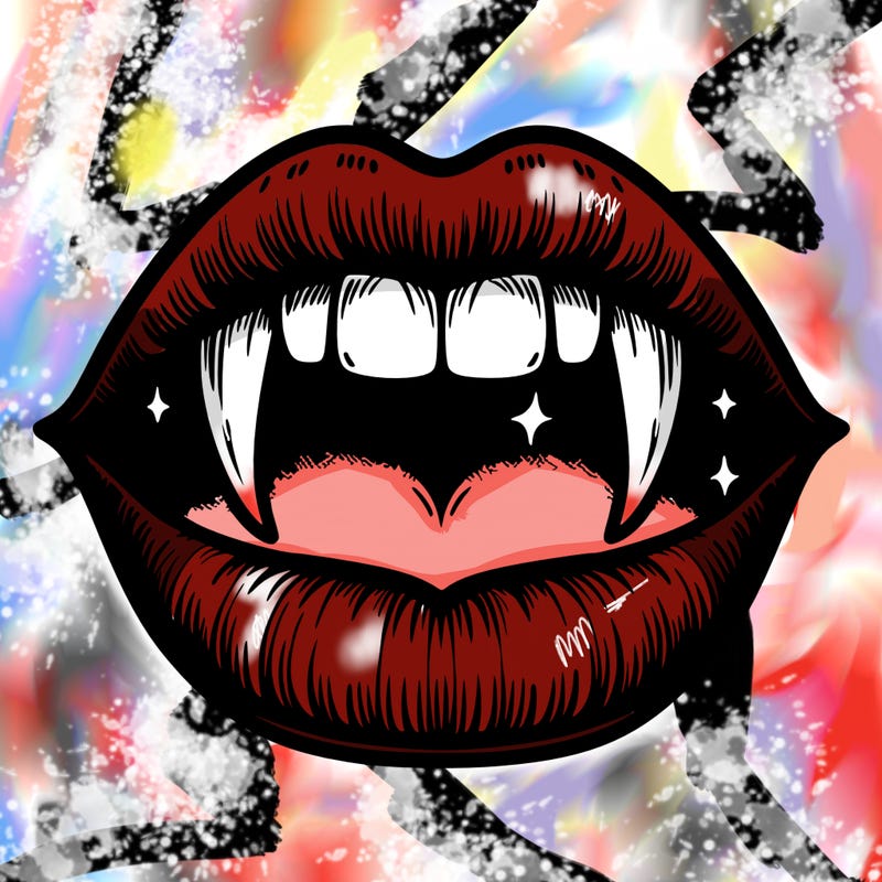 lips with vampire teeth