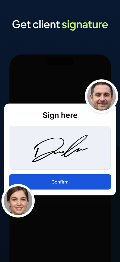 Digital signature capture screen on the Bookipi mobile invoice app