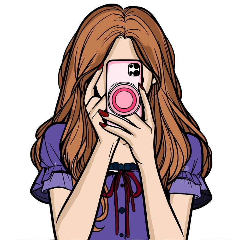 a realistic girl holding her phone taking pictures