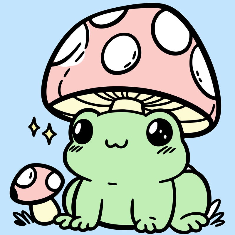 a cute frog with a mushroom hat