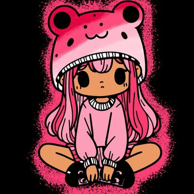 a girl wearing a frog hat and some frog socks