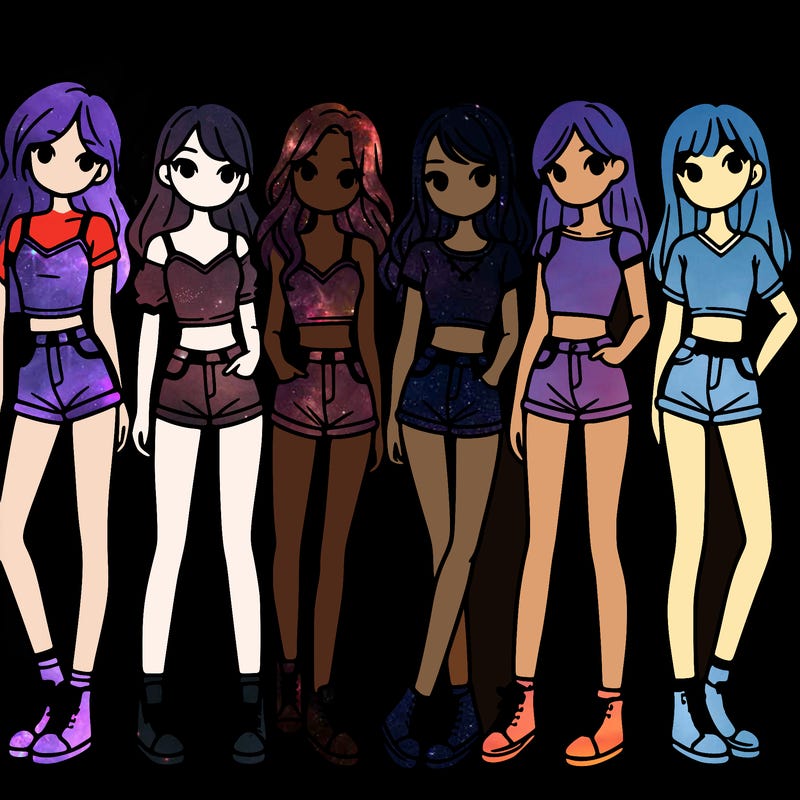 a group of girls wearing crop tops and shorts