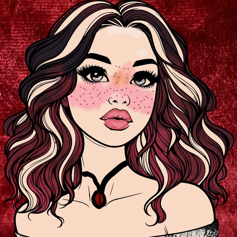 realistic girl with wavy hair and lips