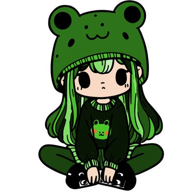 a girl wearing a frog hat and some frog socks