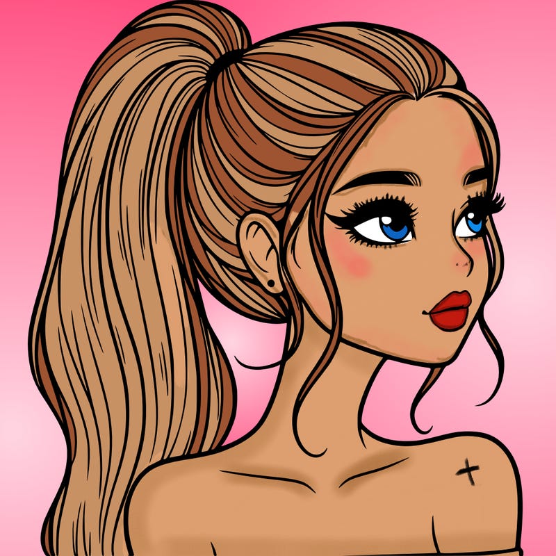 a beautiful and realistic girl with a high pony tail