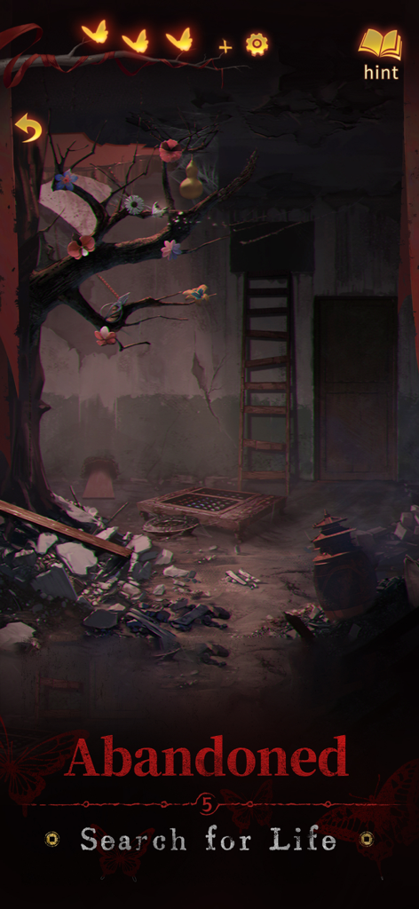 Paper Bride 5 Two Lifetimes - An atmospheric abandoned room with a decorated tree and hidden puzzles in Paper Bride 5 Two Lifetimes