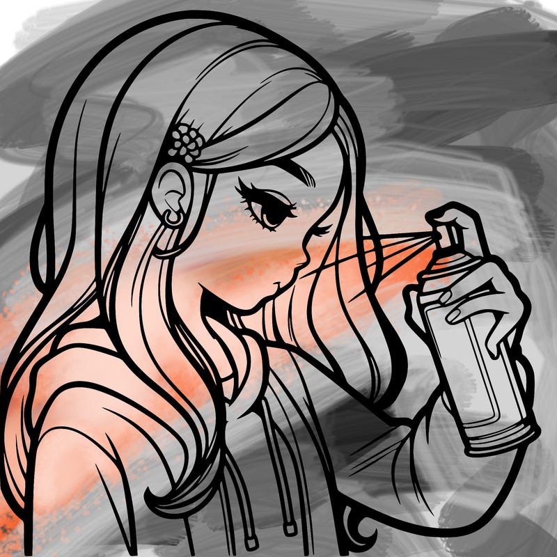 a realistic girl spray painting