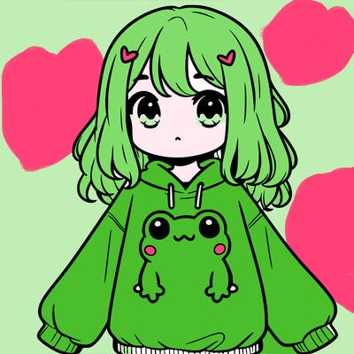 girl wearing frogging sweatshirt
