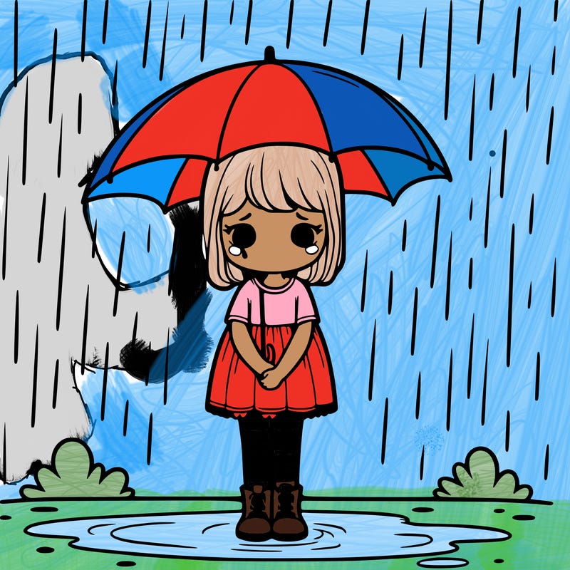 a girl sad in the rain realistic