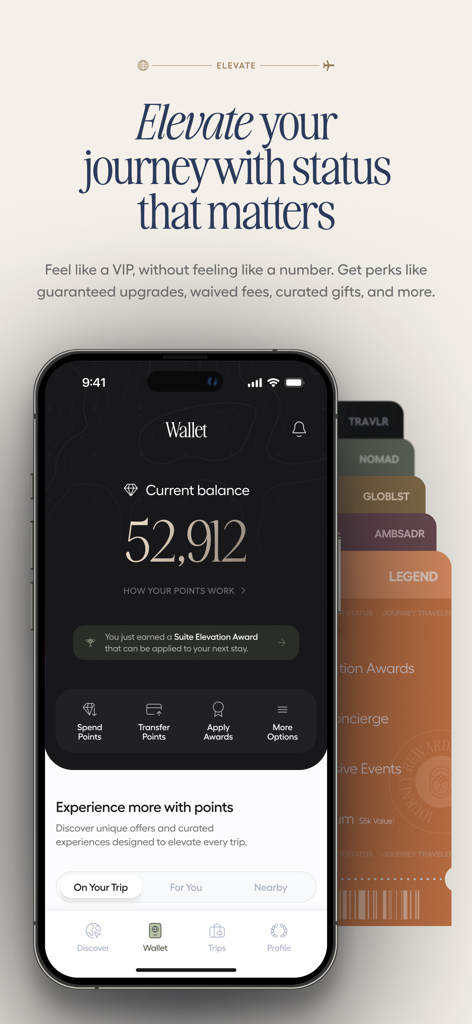 Journey | Loyalty Rewards - Journey app wallet screen showing reward points balance and membership status tiers