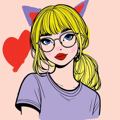 realistic girl with freckles and clear glasses