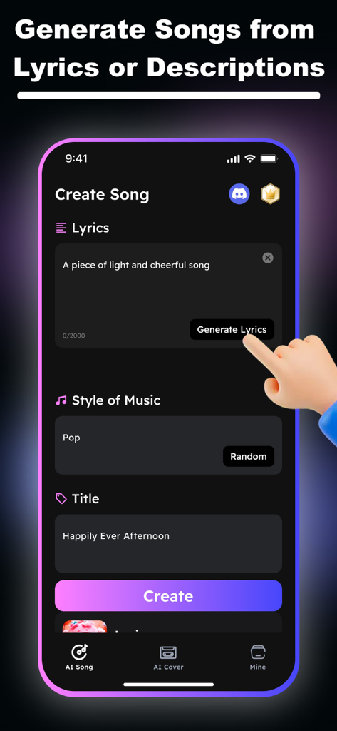 Interface of Music Maker AI Song Generator showing the process of generating a song from a description