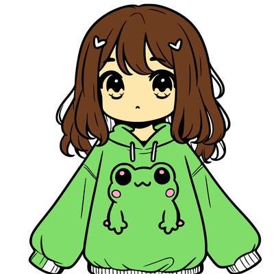 girl wearing frogging sweatshirt